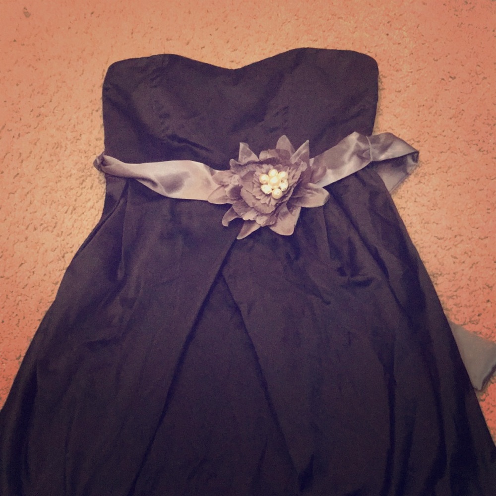 Blue Strapless Mini Dress with Flower